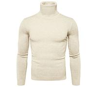 Generisch Maglione a collo alto, da uomo, tinta unita, sottile, slim fit, a maniche lunghe, con collo alto, per autunno e inverno, per il tempo libero, baselayer, comoda e morbida maglia, O beige., L