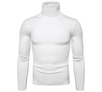 Generisch Maglione a collo alto, da uomo, tinta unita, sottile, slim fit, a maniche lunghe, con collo alto, per autunno e inverno, per il tempo libero, baselayer, comoda e morbida maglia, O bianco., L