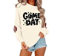 Generisch Maglione autunnale da donna con cappuccio stampato calcio, a maniche lunghe, casual, per lo sport e la vita quotidiana, comoda e morbida giacca in pile con, beige., XXL