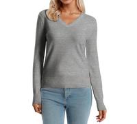 Generisch Maglione basic da donna in maglia fine con scollo a V, elegante maglione a maniche lunghe per uso quotidiano e ufficio, classico senza tempo in materiale morbido, Stil_k01 grigio, M