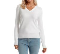 Generisch Maglione basic da donna in maglia fine con scollo a V, elegante maglione a maniche lunghe per uso quotidiano e ufficio, classico senza tempo in materiale morbido, Stil_k02 Bianco, XS