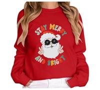 Generisch Maglione casual con stampa natalizia con scollo rotondo, maniche lunghe come top alla moda 3 per donne dal design festivo senza per moda casual, Colore: rosso, S