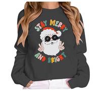 Generisch Maglione casual con stampa natalizia con scollo rotondo, maniche lunghe come top alla moda 3 per donne dal design festivo senza per moda casual, grigio scuro, 3XL