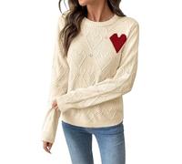Generisch Maglione casual da donna con scollo rotondo, design a cuore, versatile, per un abbigliamento confortevole quotidiano nelle stagioni invernali, Giallo chiaro, L