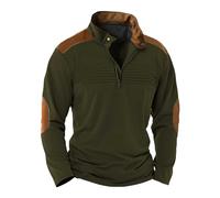 Generisch Maglione con bottoni, felpa da uomo con abbottonatura e colletto, maglione con colletto alto, senza cappuccio, toppe per gomito, maglietta alla moda, per il tempo libero, verde, xxl