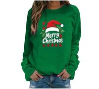 Generisch Maglione con cappuccio da donna con stampa di cappello di Natale, casual, festivo, perfetto per il periodo natalizio maglione adolescente ragazza tendenza, verde, L