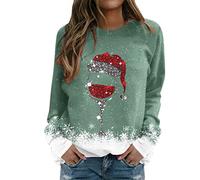 Generisch Maglione con pizzo da donna, top in vetro, a maniche lunghe, casual, con temperamento, colore nero, verde, M