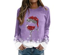 Generisch Maglione con pizzo da donna, top in vetro, a maniche lunghe, casual, con temperamento, colore nero, Lilla, S