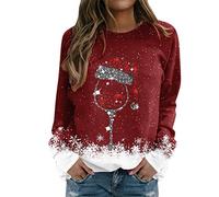 Generisch Maglione con pizzo da donna, top in vetro, a maniche lunghe, casual, con temperamento, colore nero, Vino, L