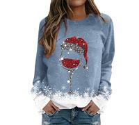 Generisch Maglione con pizzo da donna, top in vetro, a maniche lunghe, casual, con temperamento, colore nero, Blu, S