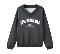 Generisch Maglione corto da donna con scollo a V., grigio., S