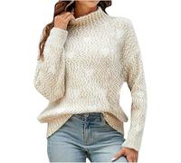Generisch Maglione da donna a collo alto, elegante maglione invernale a maglia grossa, per donne, casual, a maniche lunghe, maglione invernale, beige., L