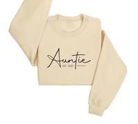 Generisch Maglione da donna a maniche lunghe, con scollo rotondo, a maniche lunghe, casual, con lettere, stampa invernale, in cotone, senza cappuccio, camicetta, beige., L