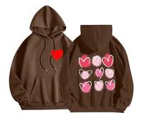 Generisch Maglione da donna a maniche lunghe con stampa a lettere, San Valentino, felpa leggera e larga, con cappuccio Norvegia, marrone, M