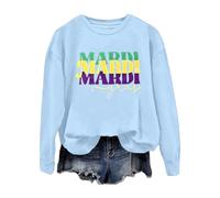 Generisch Maglione da donna alla moda, casual, carnival largo, a maniche lunghe, con stampa a lettere e scollo rotondo, con cappuccio e orecchie, Azzurro, XXL