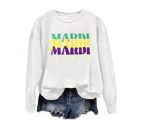 Generisch Maglione da donna alla moda, casual, carnival largo, a maniche lunghe, con stampa a lettere e scollo rotondo, con cappuccio e orecchie, bianco, S
