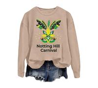 Generisch Maglione da donna alla moda, casual, carnival largo, a maniche lunghe, con stampa a lettere e scollo rotondo, da donna, cachi, M
