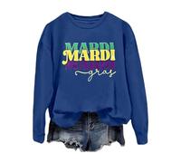 Generisch Maglione da donna alla moda, casual, carnival largo, a maniche lunghe, con stampa a lettere e scollo rotondo, con cappuccio e orecchie, Blu, M
