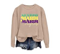 Generisch Maglione da donna alla moda, casual, carnival largo, a maniche lunghe, con stampa a lettere e scollo rotondo, con cappuccio e orecchie, cachi, L