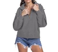 Generisch Maglione da donna alla moda con colletto alto, chiusura a mezza cerniera, design casual per la vita quotidiana urbana, comodo per il tempo libero, grigio., S