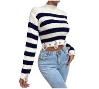 Generisch Maglione da donna alla moda con scollo rotondo, design alla moda per un'eleganza elegante, bianco, L