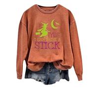 Generisch Maglione da donna alla moda Halloween lettere strega "Yes I Can Drive A Stick" stampato a maniche lunghe con cappuccio, Colore: arancione., XL
