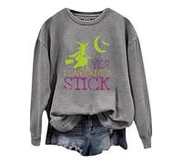 Generisch Maglione da donna alla moda Halloween lettere strega "Yes I Can Drive A Stick" stampato a maniche lunghe con cappuccio, grigio., L