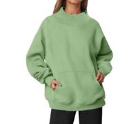 Generisch Maglione da donna autunnale, a maniche lunghe, senza cappuccio, con colletto alto, tasca sulle spalle profonde, fodera in pile, maglione a maniche lunghe, morbido spazzolato, verde, L
