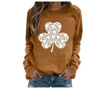 Generisch Maglione da donna autunnale, senza cappuccio, a maniche lunghe, con scollo rotondo, per San Patrizio, marrone, S