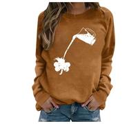 Generisch Maglione da donna autunnale, senza cappuccio, a maniche lunghe, con scollo rotondo, per San Patrizio, marrone, M