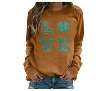 Generisch Maglione da donna autunnale, senza cappuccio, a maniche lunghe, con scollo rotondo, per San Patrizio, marrone, L