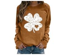 Generisch Maglione da donna autunnale, senza cappuccio, a maniche lunghe, con scollo rotondo, per San Patrizio, marrone, XXL