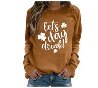 Generisch Maglione da donna autunnale, senza cappuccio, a maniche lunghe, con scollo rotondo, per San Patrizio, marrone, M