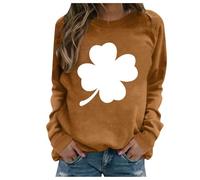Generisch Maglione da donna autunnale, senza cappuccio, a maniche lunghe, con scollo rotondo, per San Patrizio, marrone, XXL