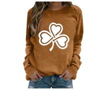 Generisch Maglione da donna autunnale, senza cappuccio, a maniche lunghe, con scollo rotondo, per San Patrizio, marrone, S