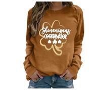 Generisch Maglione da donna autunnale, senza cappuccio, a maniche lunghe, con scollo rotondo, per San Patrizio, marrone, L