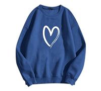 Generisch Maglione da donna autunno a maniche lunghe felpa senza cappuccio maglione moda donna calda felpa casual a maniche lunghe O morbido amore stampato camicia donna inverno felpe top, Blu, S