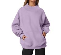 Generisch Maglione da donna autunno a maniche lunghe senza cappuccio, felpa con colletto alto, tasca sulle spalle profonde, fodera in pile, maglione a maniche lunghe, morbido spazzolato, Lilla, S