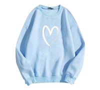 Generisch Maglione da donna autunno senza cappuccio felpa a maniche lunghe maglione moda donna calda felpa casual a maniche lunghe O morbido amore stampato camicia donna inverno felpe top, Azzurro, S