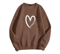 Generisch Maglione da donna autunno senza cappuccio felpa a maniche lunghe maglione moda donna calda felpa casual a maniche lunghe O morbido amore stampato camicia donna inverno felpe top, caffè, L