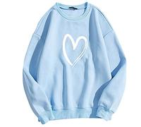 Generisch Maglione da donna, casual, con stampa grafica, a maniche lunghe, con glitter, Blu, M