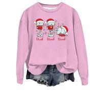 Generisch Maglione da donna casual con stampa natalizia, con scollo rotondo, per una festa alla moda, Rosa chiaro., S