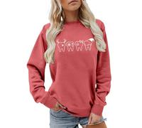 Generisch Maglione da donna con cappuccio, a maniche lunghe, con scollo rotondo e stampa, look amante della natura, maglione casual, morbido e confortevole per l'uso quotidiano, felpa con stampa