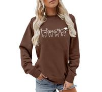 Generisch Maglione da donna con cappuccio, a maniche lunghe, con scollo rotondo e stampa, look amante della natura, maglione casual, morbido e confortevole per l'uso quotidiano, felpa con stampa