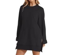 Generisch Maglione da donna con cappuccio, con cappuccio, da donna, in cotone, con cappuccio, vestibilità larga, con spacco laterale, leggera, comoda, maglietta sportiva, tinta unita, a maniche lunghe