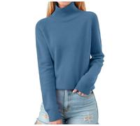 Generisch Maglione da donna con collo alto, sottile, morbido e caldo, elastico, Blu, XL