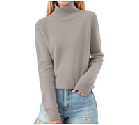 Generisch Maglione da donna con collo alto, sottile, morbido e caldo, elastico, cachi, L