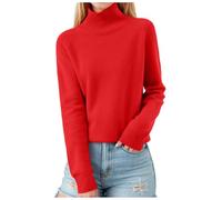 Generisch Maglione da donna con collo alto, sottile, morbido e caldo, elastico, Colore: rosso, L