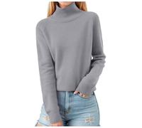Generisch Maglione da donna con collo alto, sottile, morbido e caldo, elastico, grigio., XL
