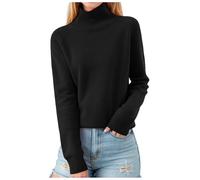 Generisch Maglione da donna con collo alto, sottile, morbido e caldo, elastico, Nero , L